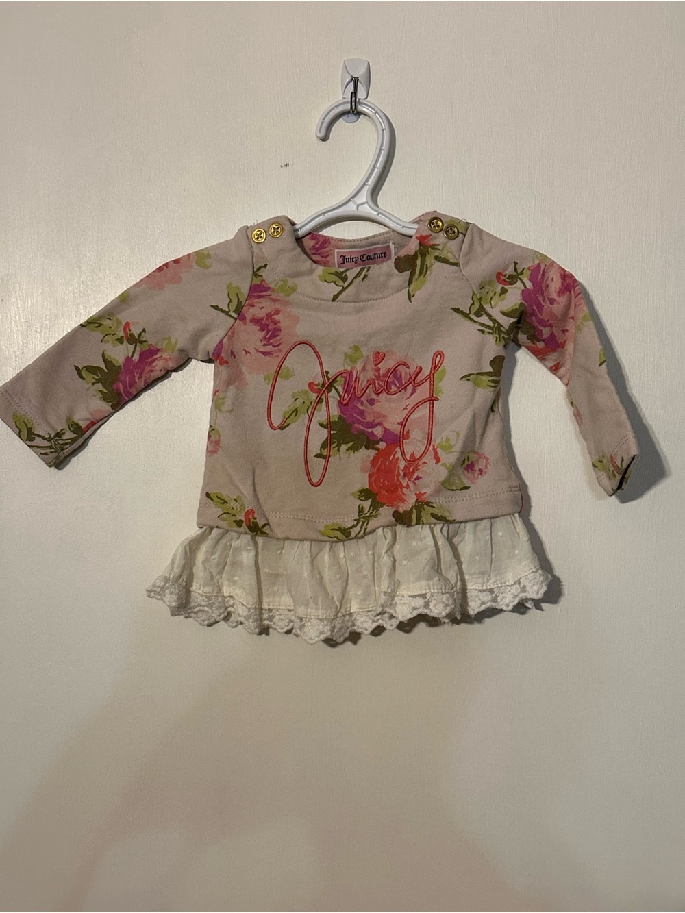 Juicy Couture Pink Floral Ruffle Hem Sweatshirt 3-6 months